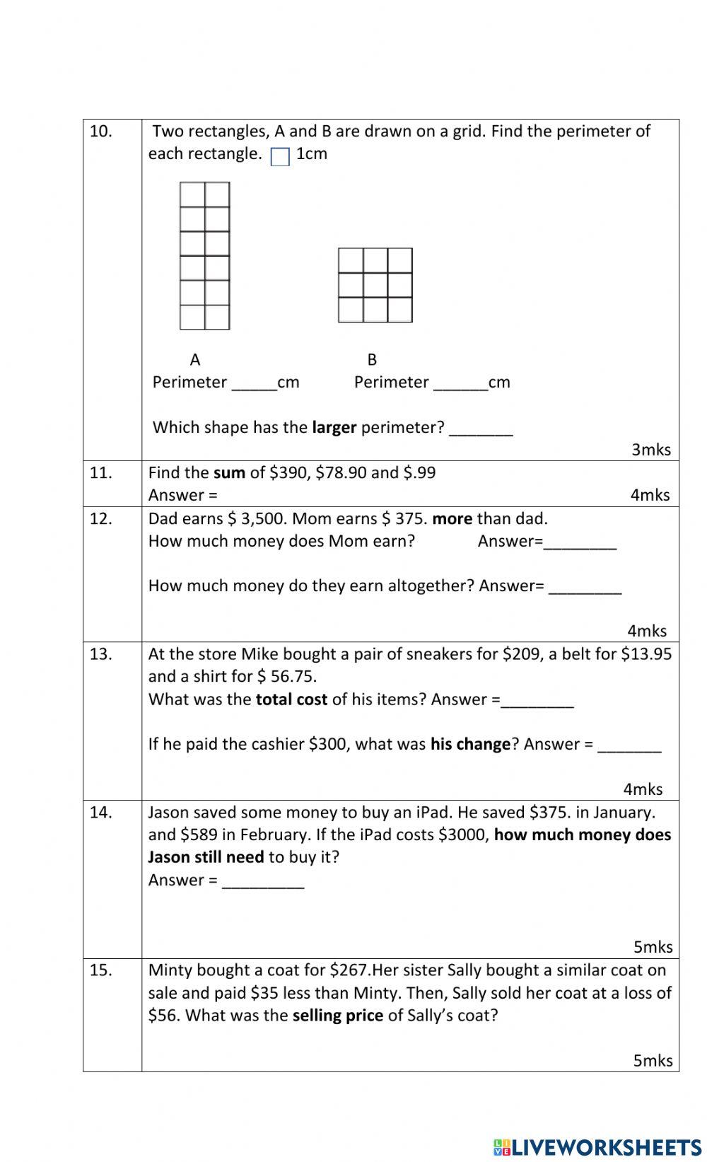 Term 2 math assessment