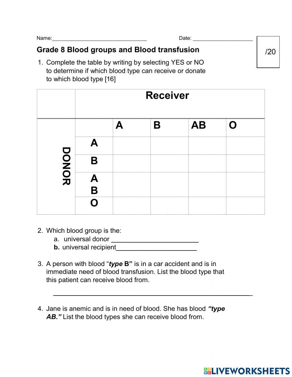 Blood Transfusion Worksheet worksheet | Live Worksheets blood-transfusion-worksheet-worksheet-live-worksheets