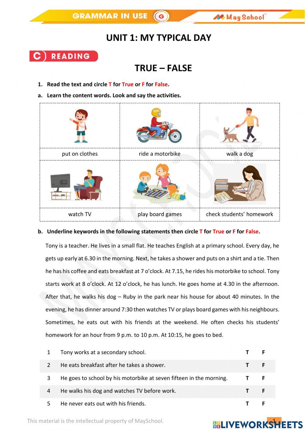 G u1 my typical day listen read online exercise for live worksheets