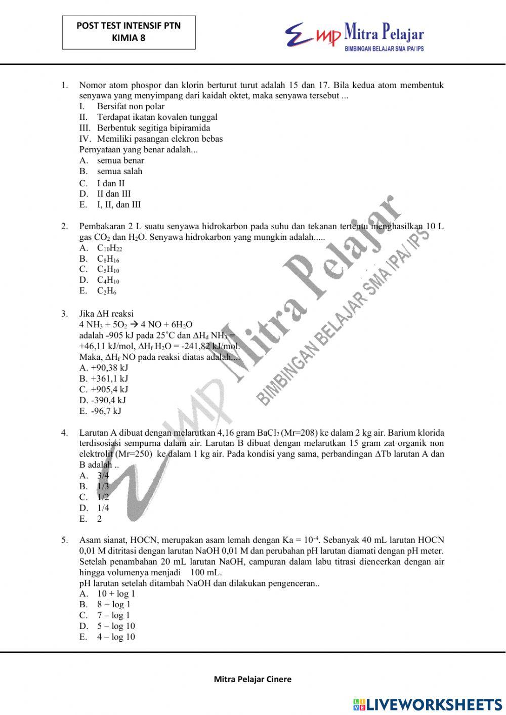 Posttest intensif kimia 8