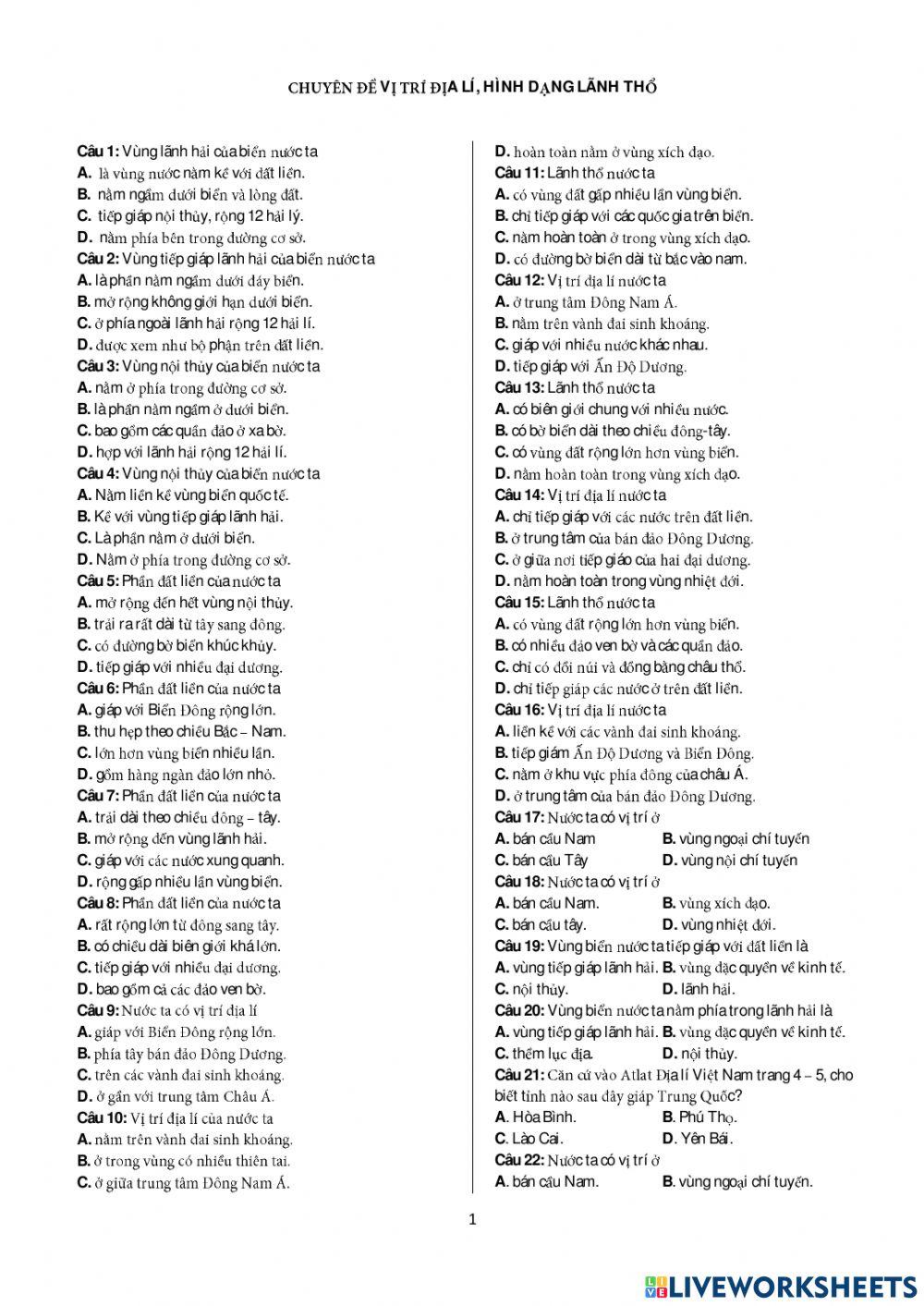 Vị trí - địa lí - phạm vi lãnh thổ