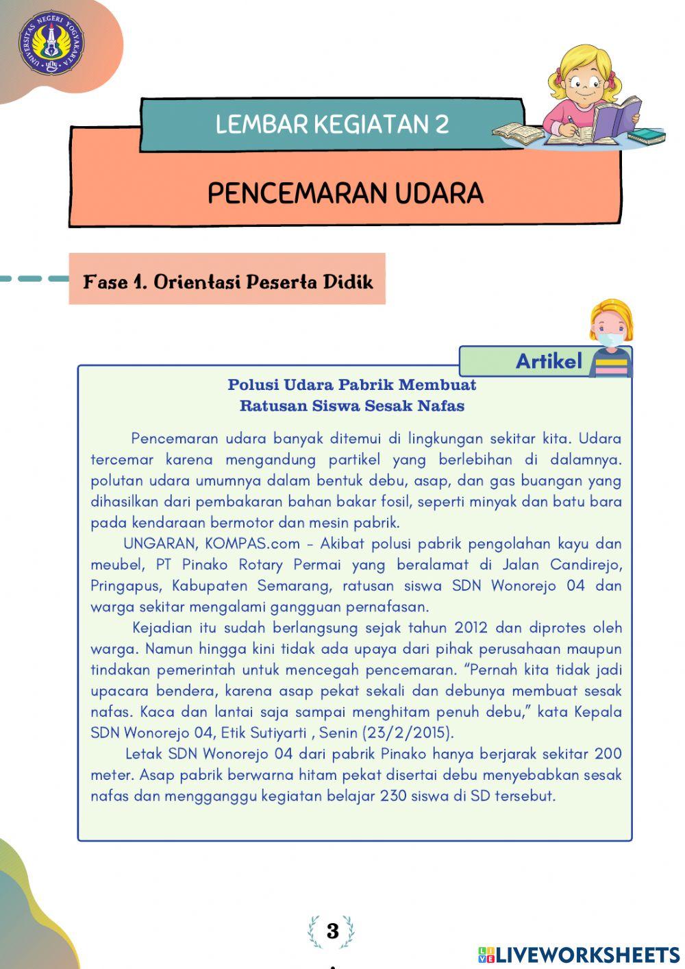 E-LKPD IPA Berbasis PBL Materi Pencemaran Udara