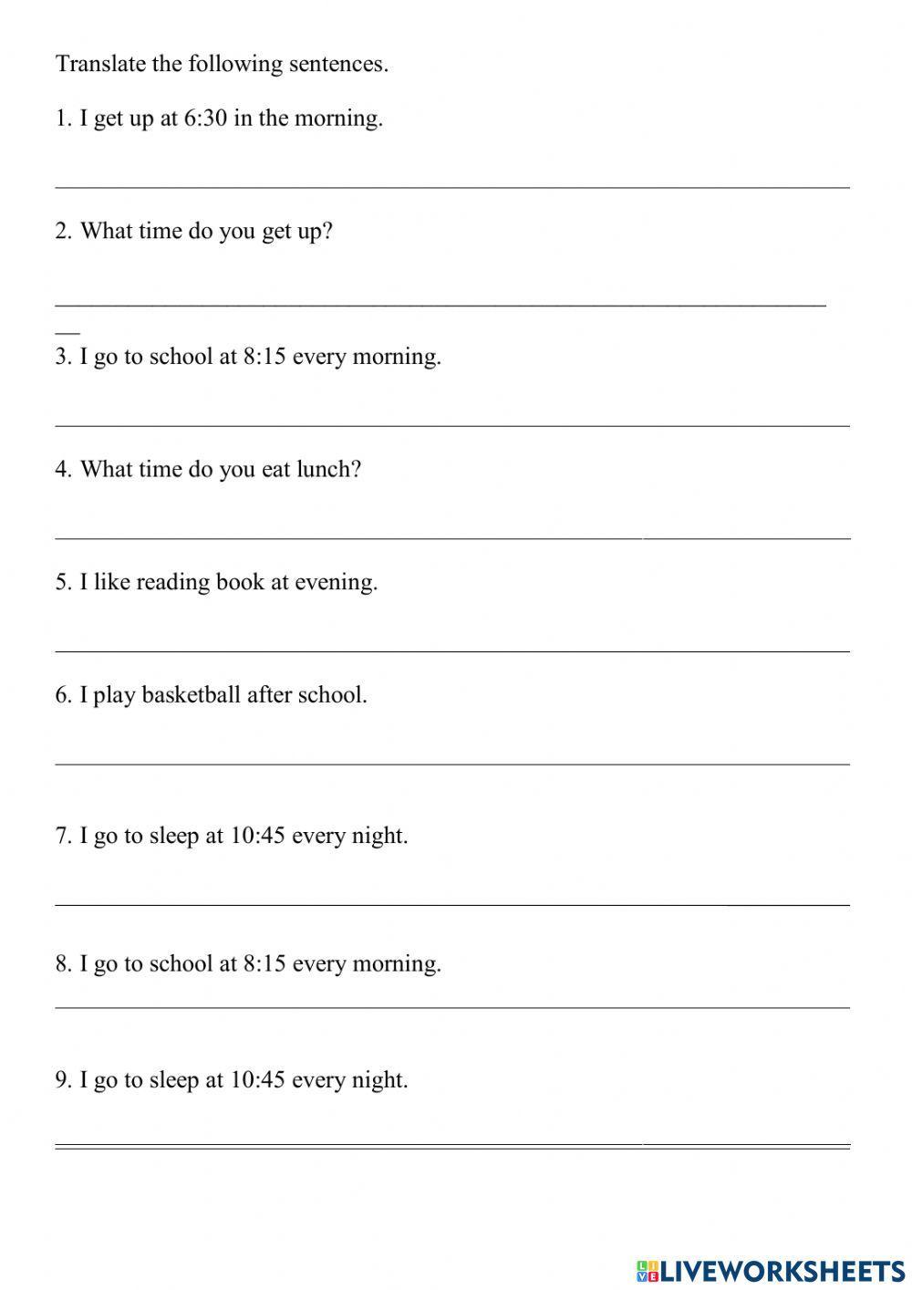 Daily routine worksheet 2