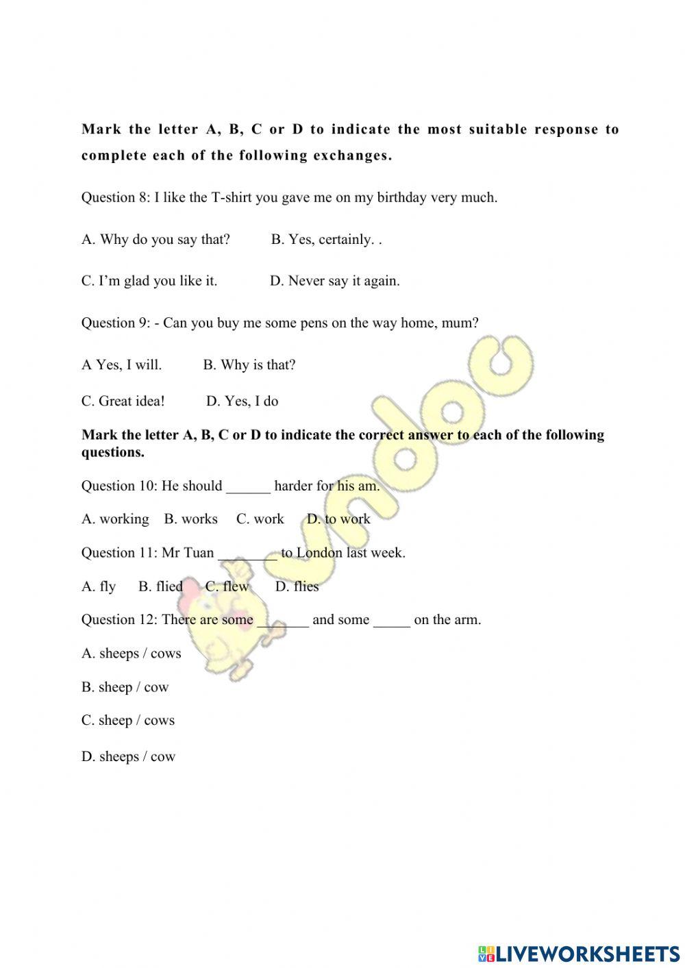 Đề Anh ôn vào 6 LTV2020