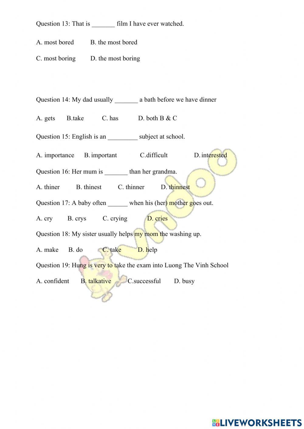 Đề Anh ôn vào 6 LTV2020