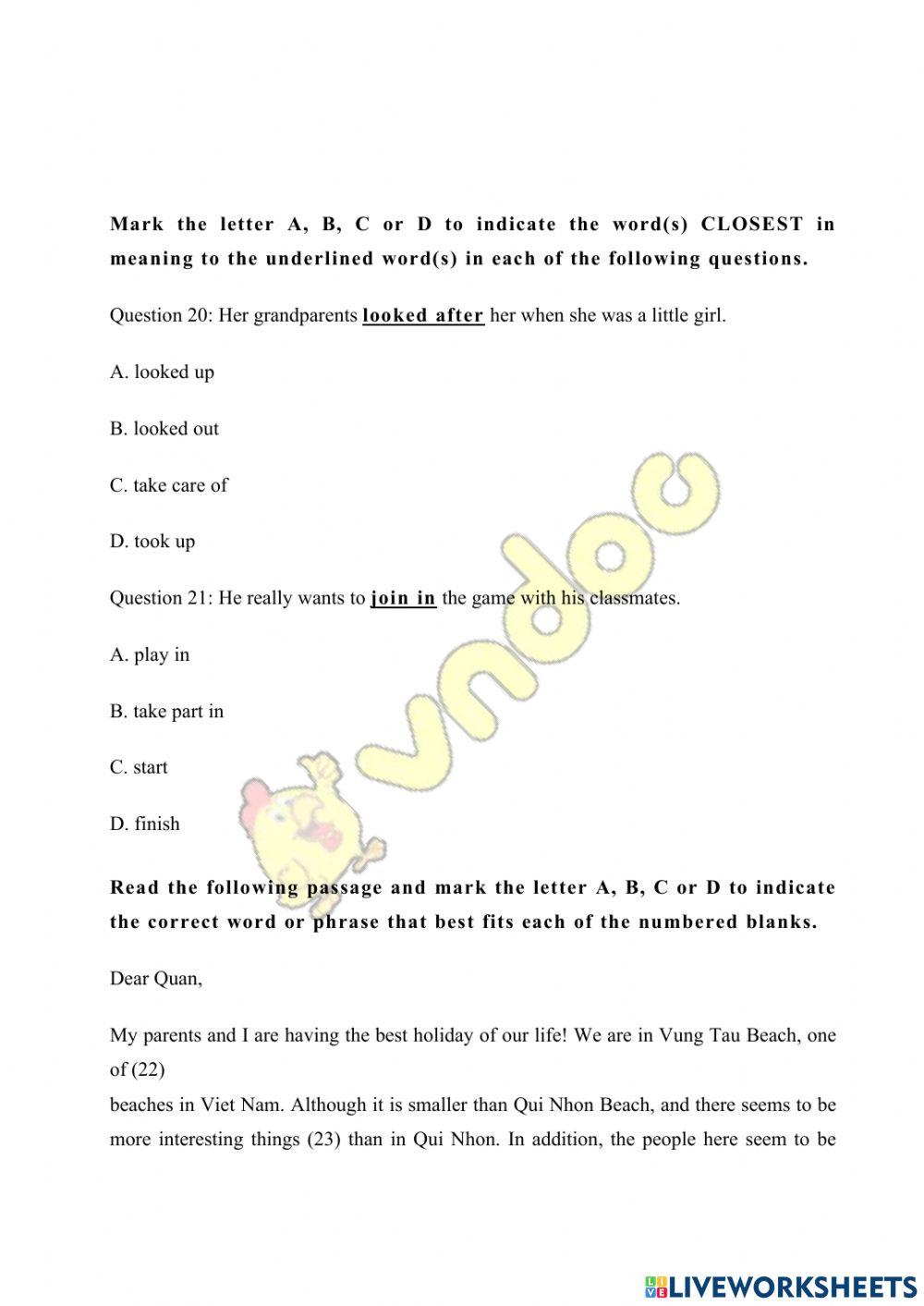 Đề Anh ôn vào 6 LTV2020