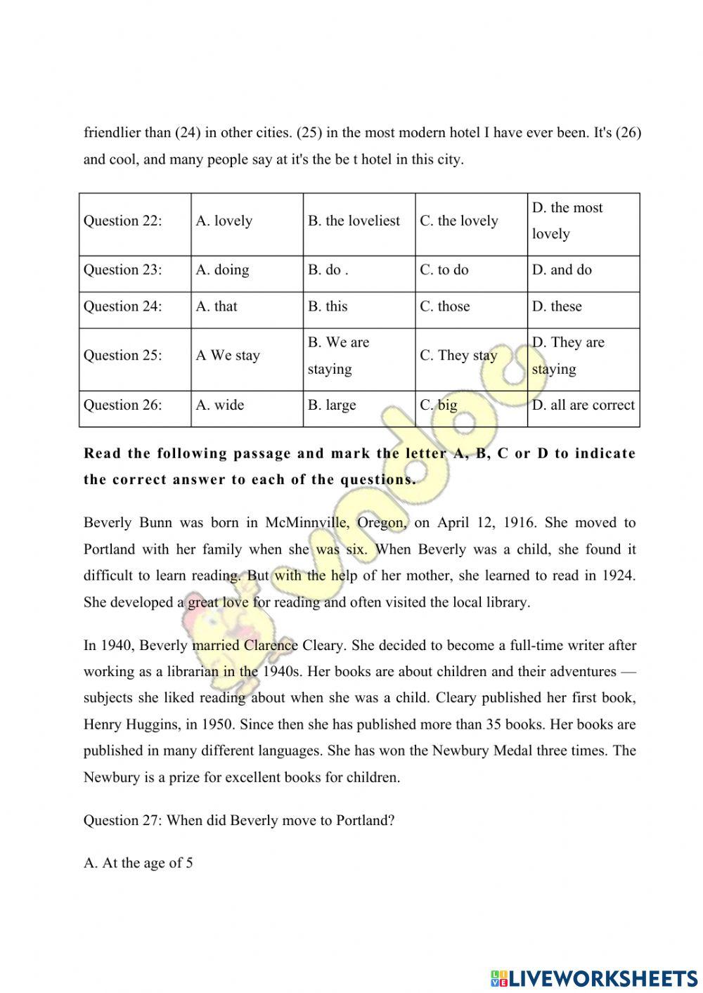 Đề Anh ôn vào 6 LTV2020