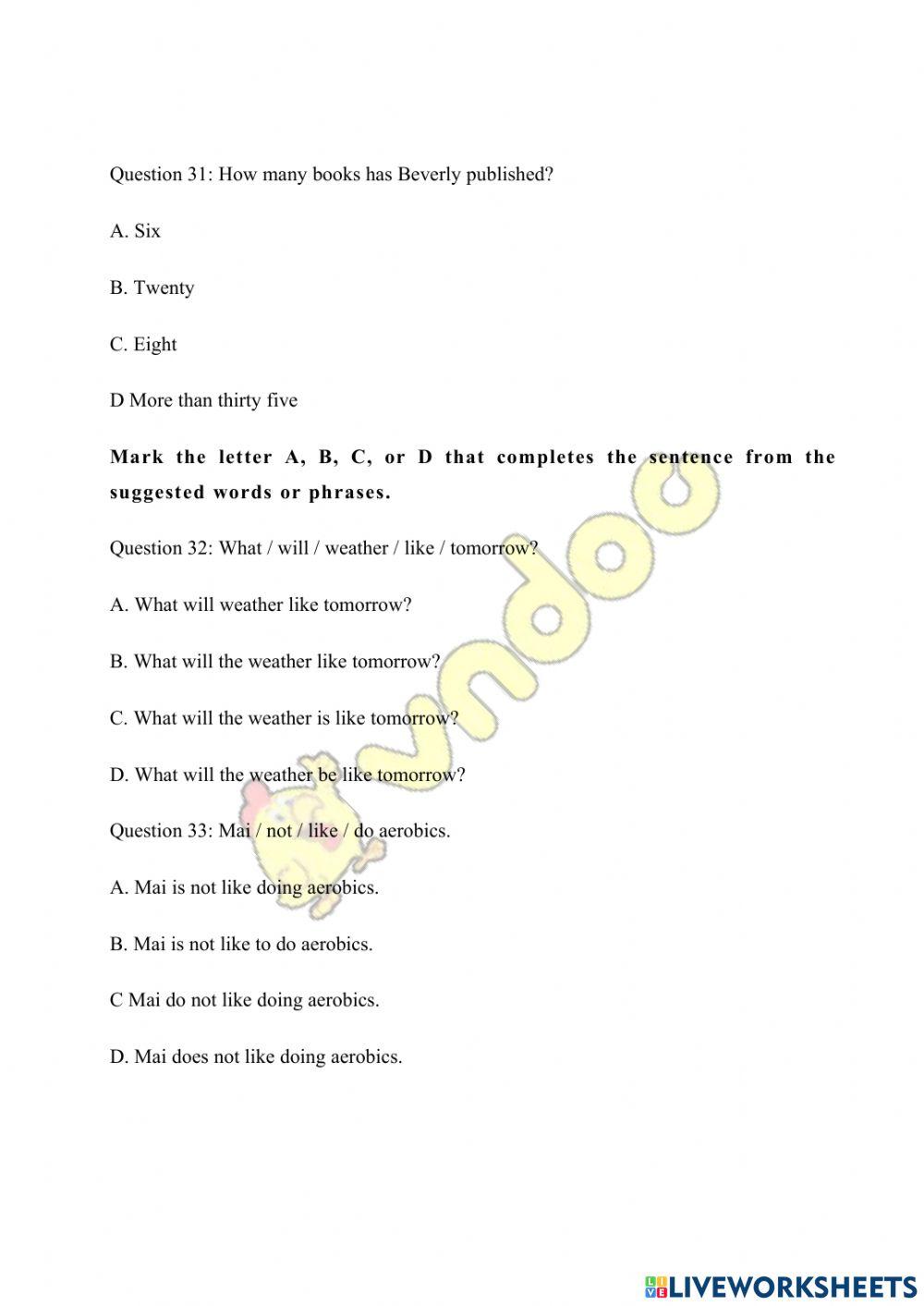 Đề Anh ôn vào 6 LTV2020