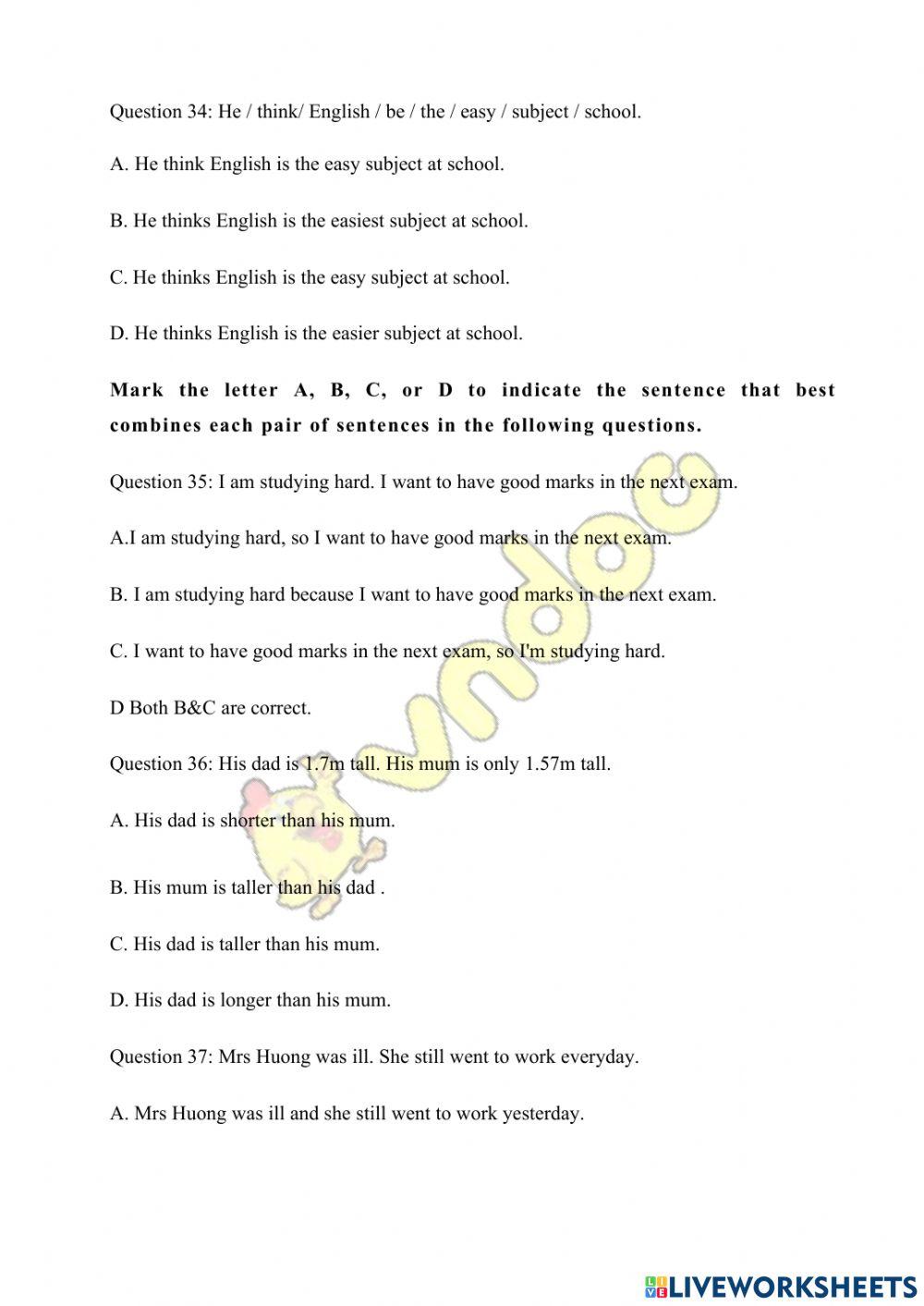 Đề Anh ôn vào 6 LTV2020