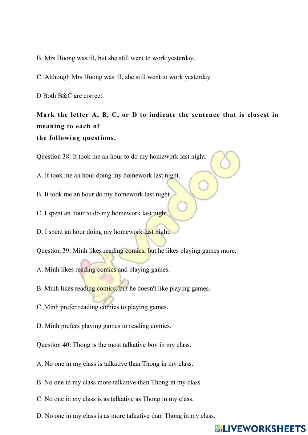 Đề Anh ôn vào 6 LTV2020