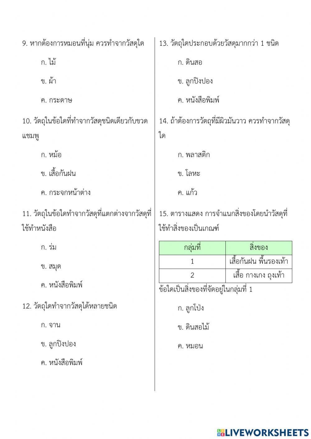ข้อสอบวิทย์ ป.1