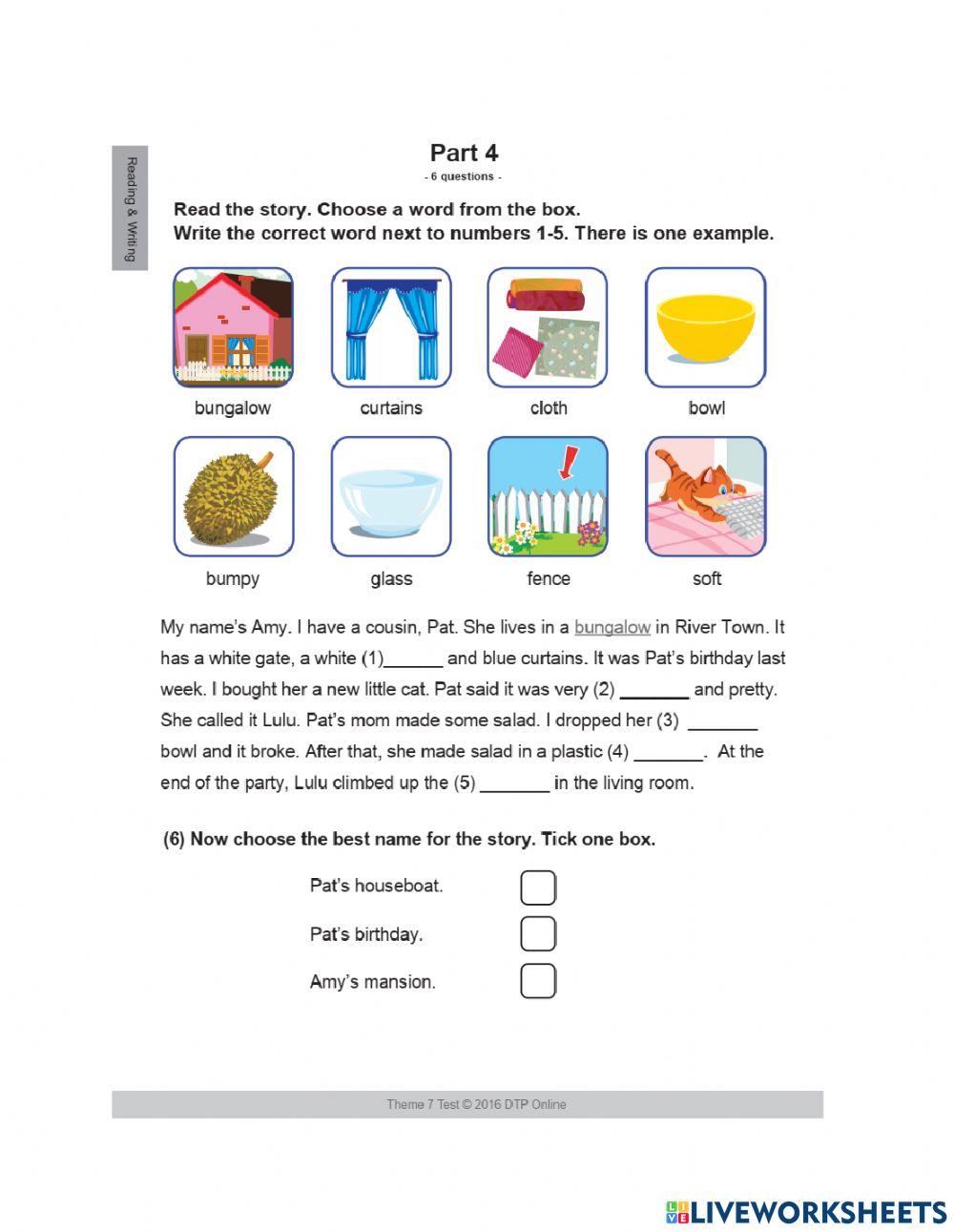 Thi giữa kỳ II - môn Tiếng Anh - Reading and Writing