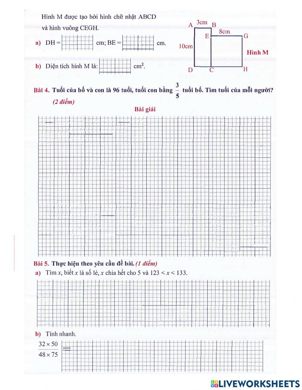Toán 4 - Đề kiểm tra HK2 (đề 2)
