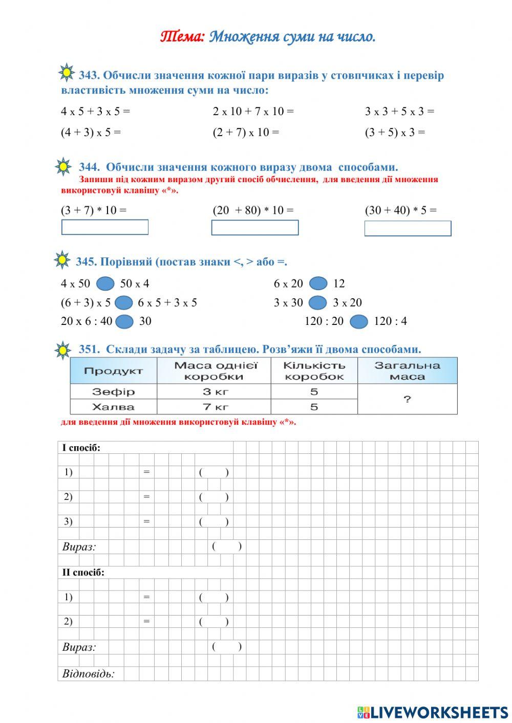 Множення суми на число
