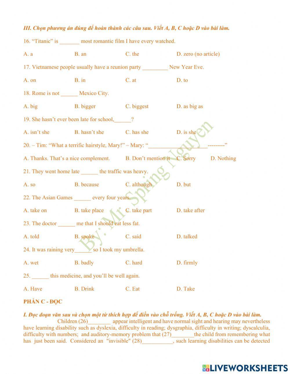 Đề ôn thi vào 10 - Số 09