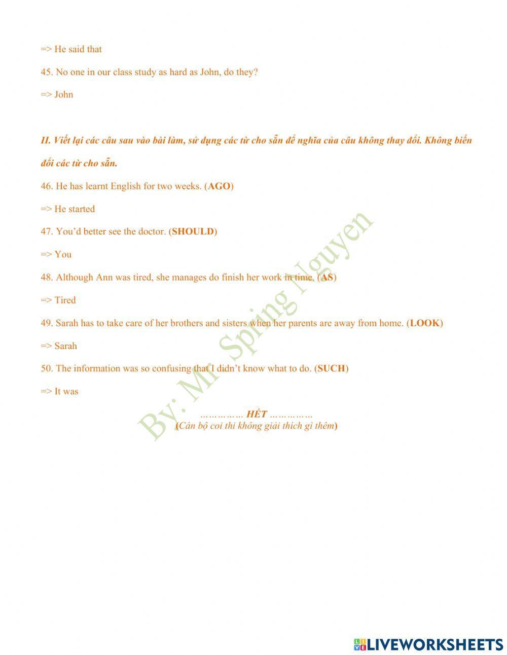 Đề ôn thi vào 10 - Số 09