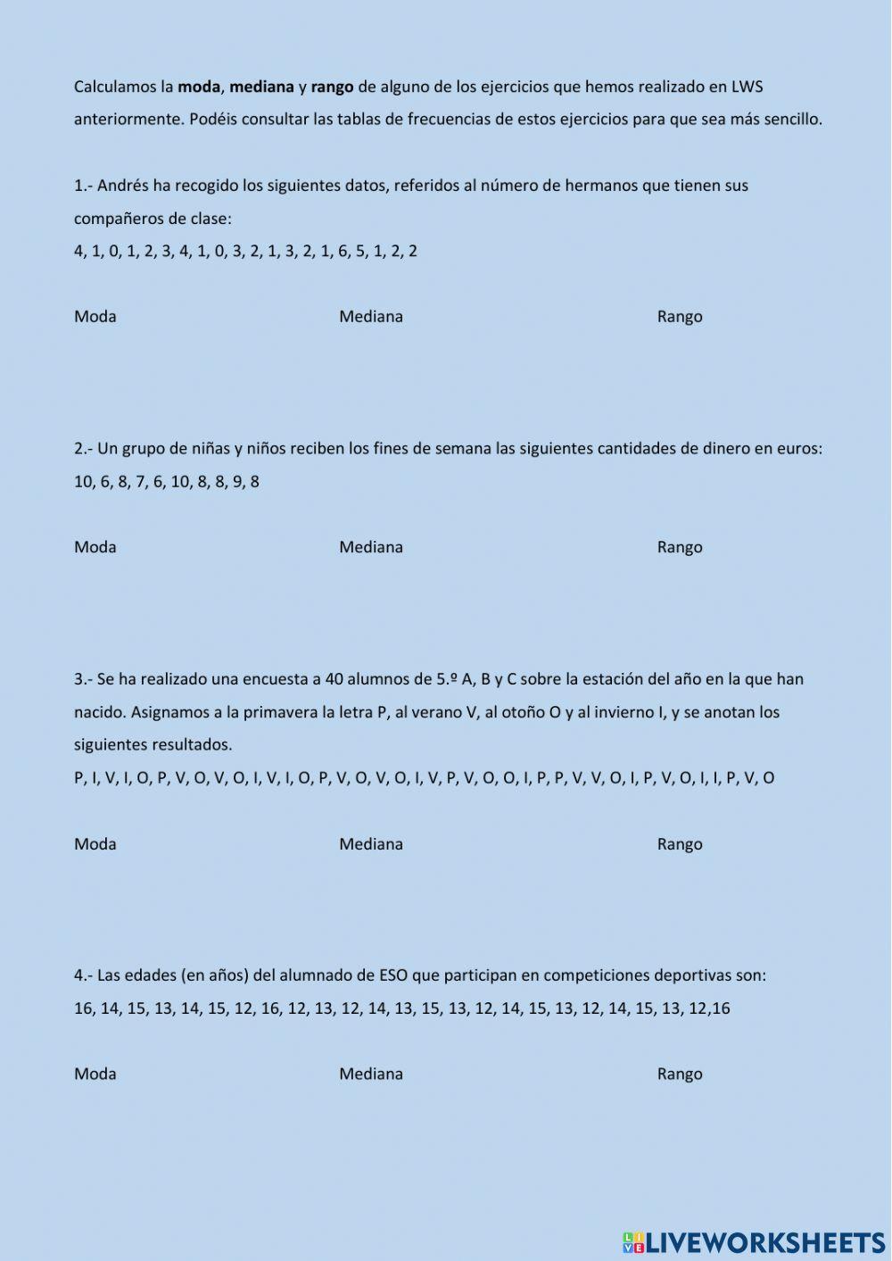 Moda, mediana y rango