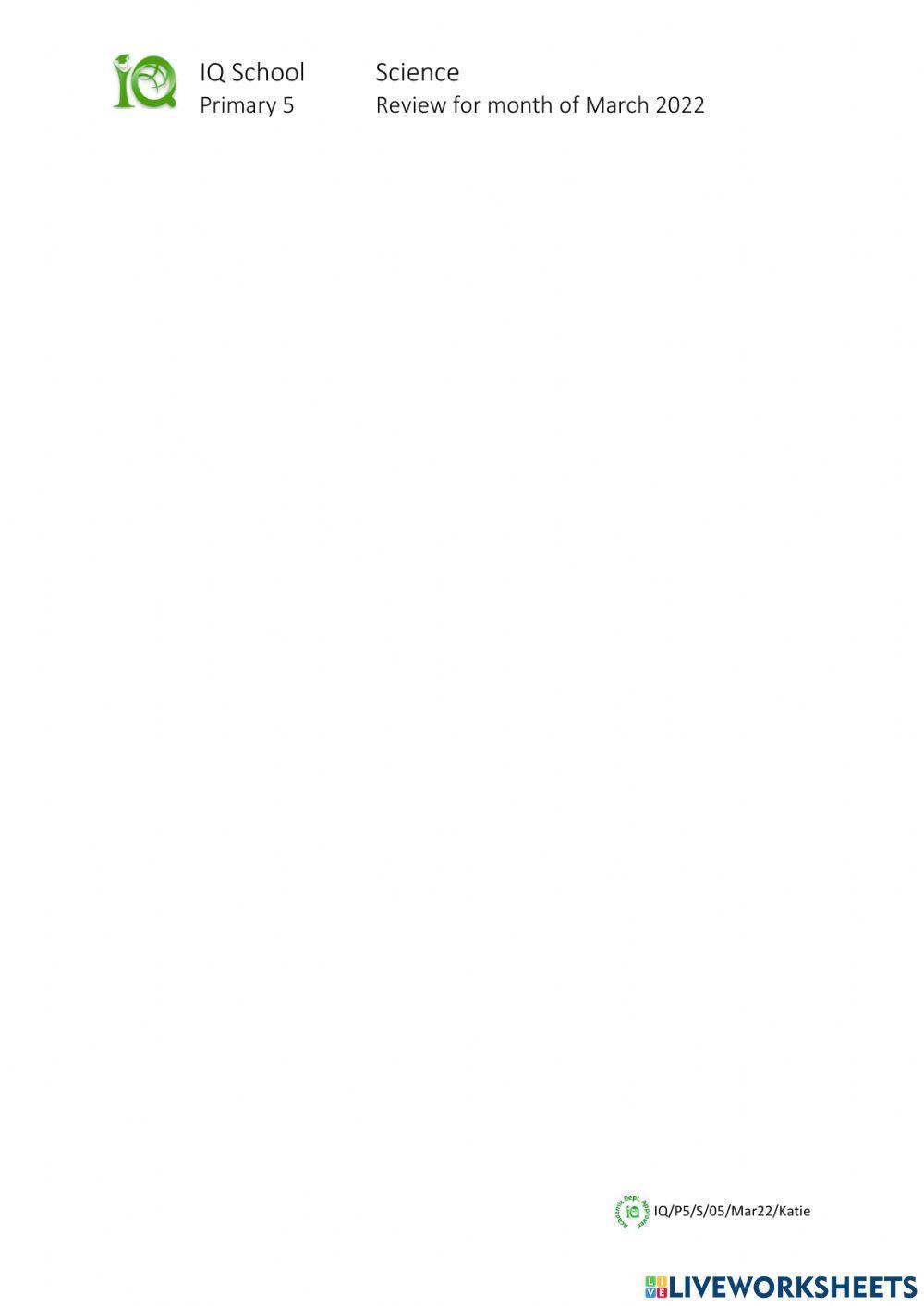 5e1 SCIENCE REVIEW MARCH 2022