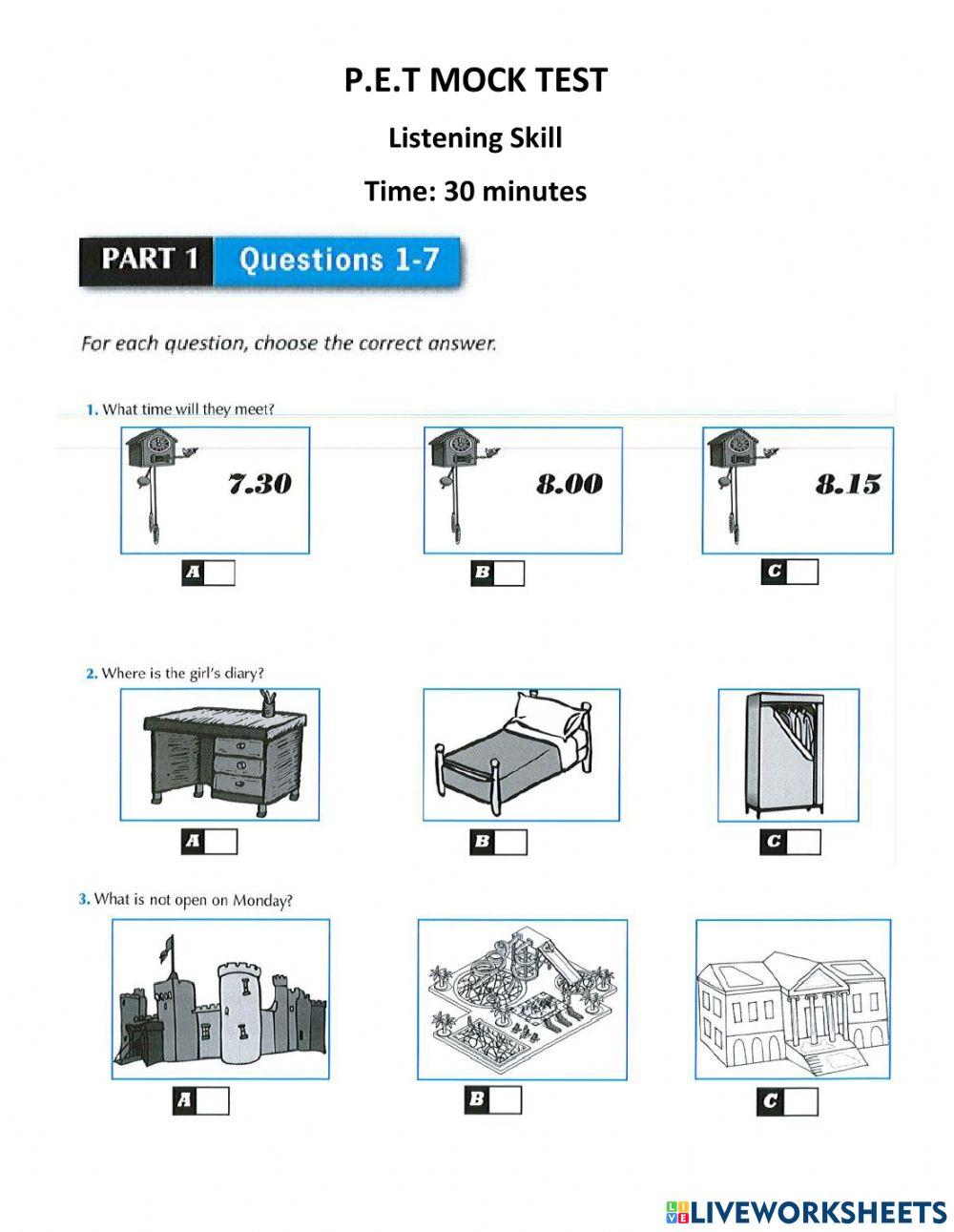 P.E.T Listening Mock Test
