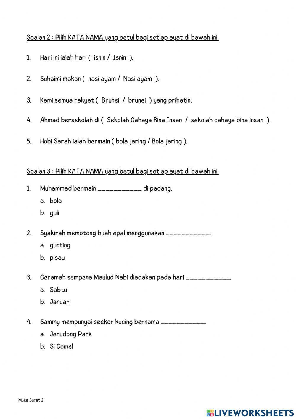 Aktiviti Bahasa Melayu (Kata Nama) - Tahun 5