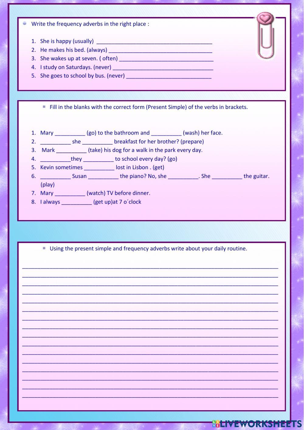 Daily routines. 6th form