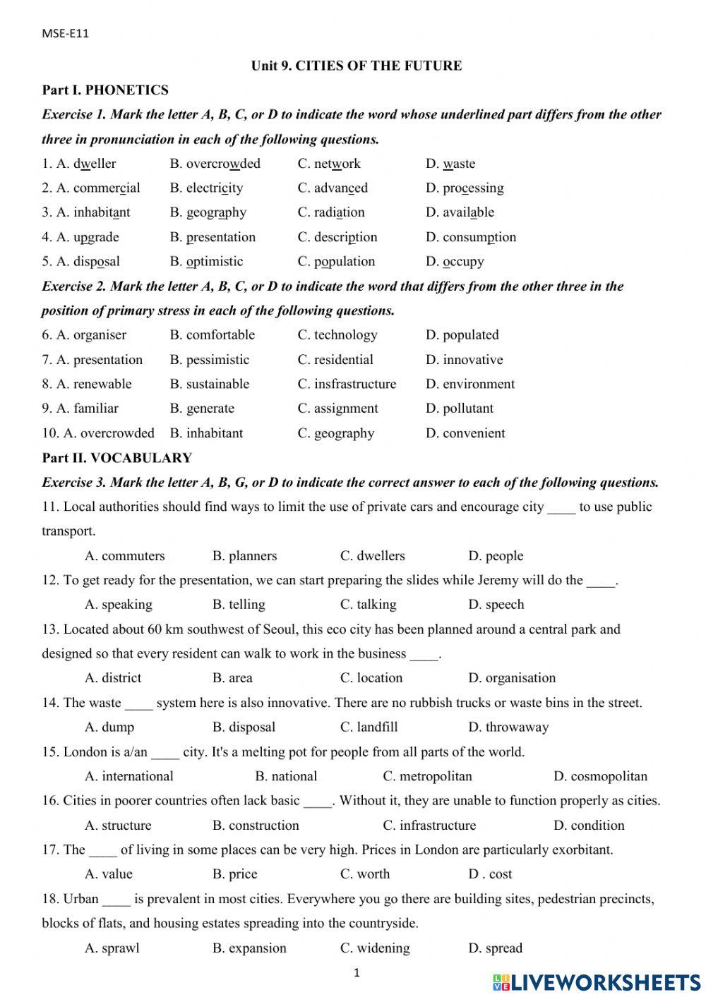 Unit 9. CITIES OF THE FUTURE