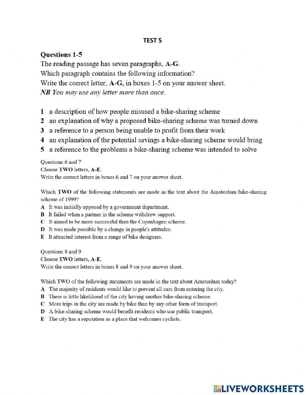 Unit 4 - 5 (answer sheet) - supplymentary materials