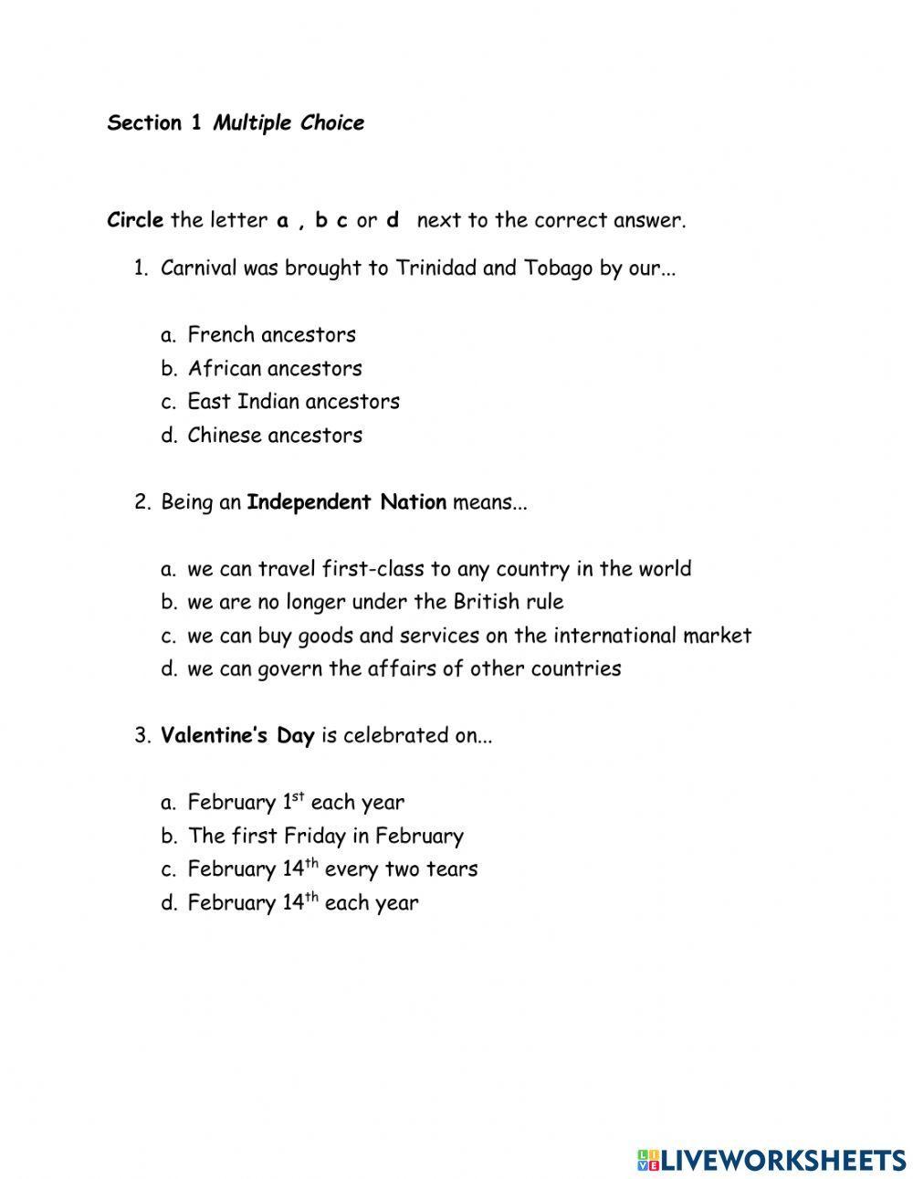 Easter term test social stuudies