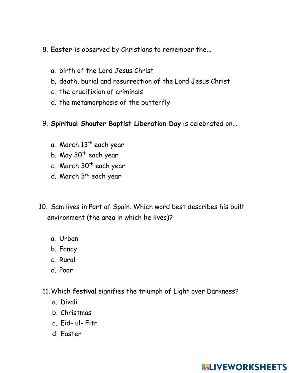 Easter term test social stuudies