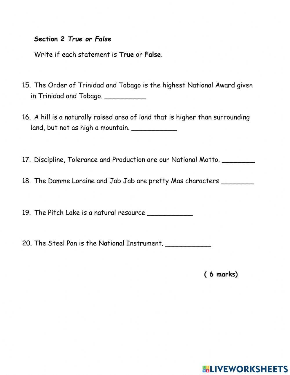 Easter term test social stuudies