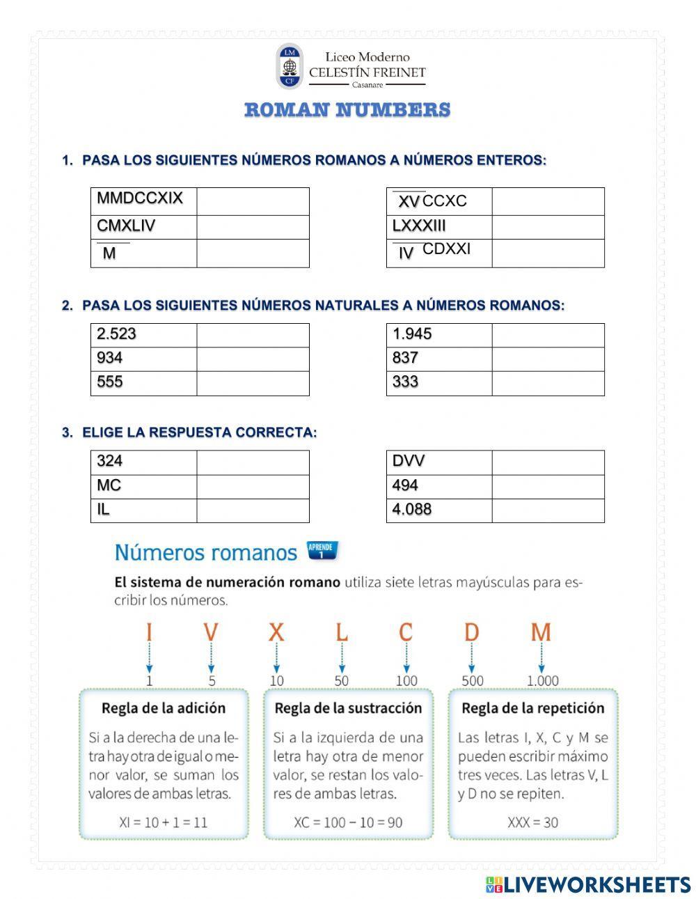 Roman numbers - números romanos
