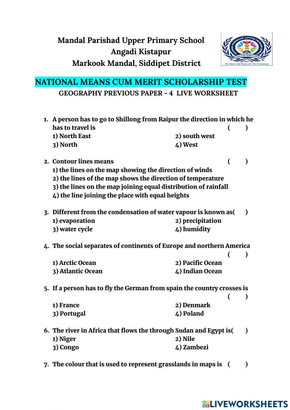 Geography nmms previous paper 4 worksheet live worksheets