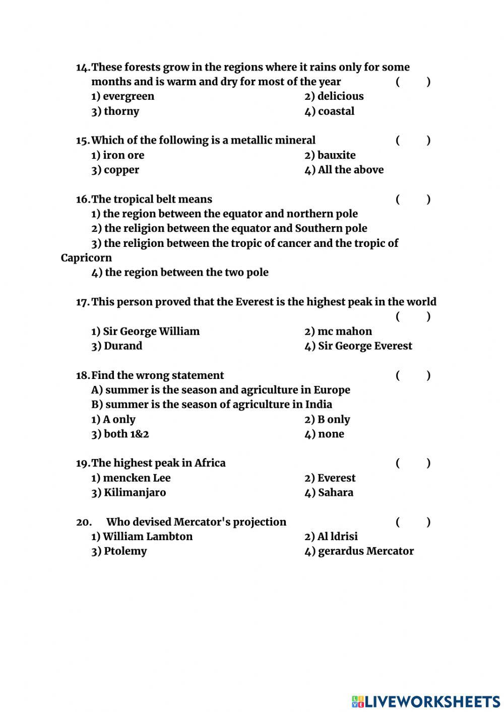 Geography nmms previous paper 4 worksheet live worksheets