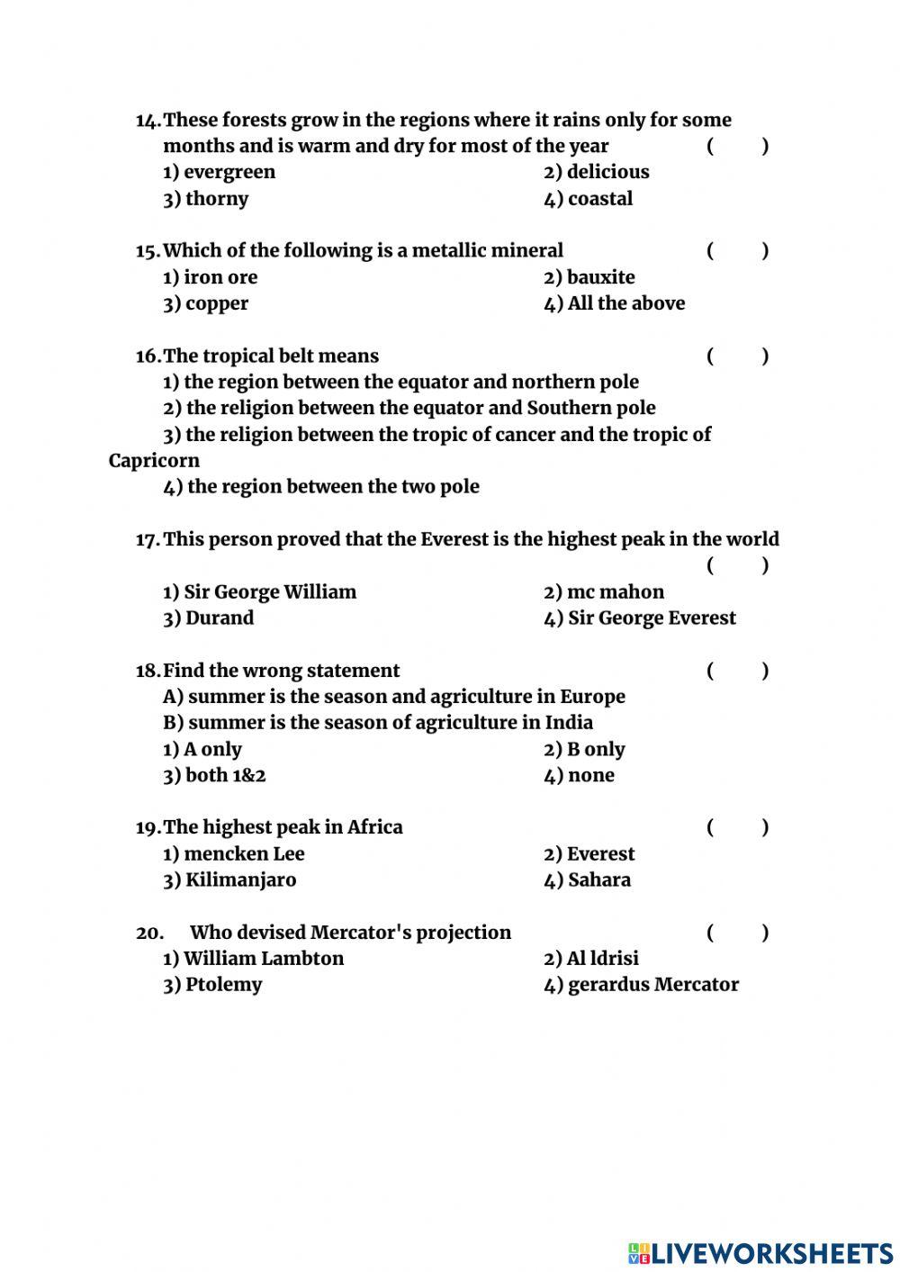 Geography NMMS Previous Paper 4