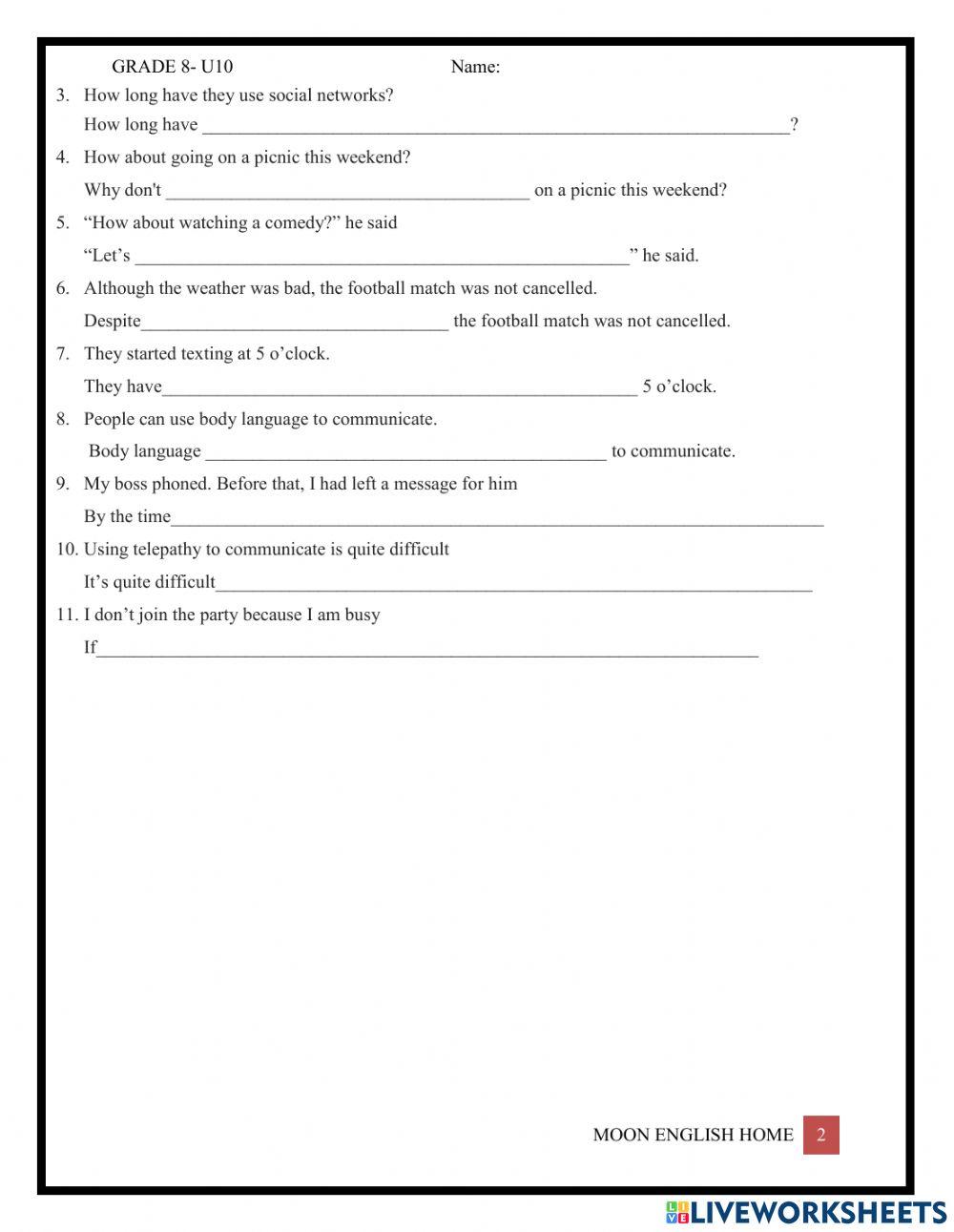 Grade 8- Unit 10- Future tenses