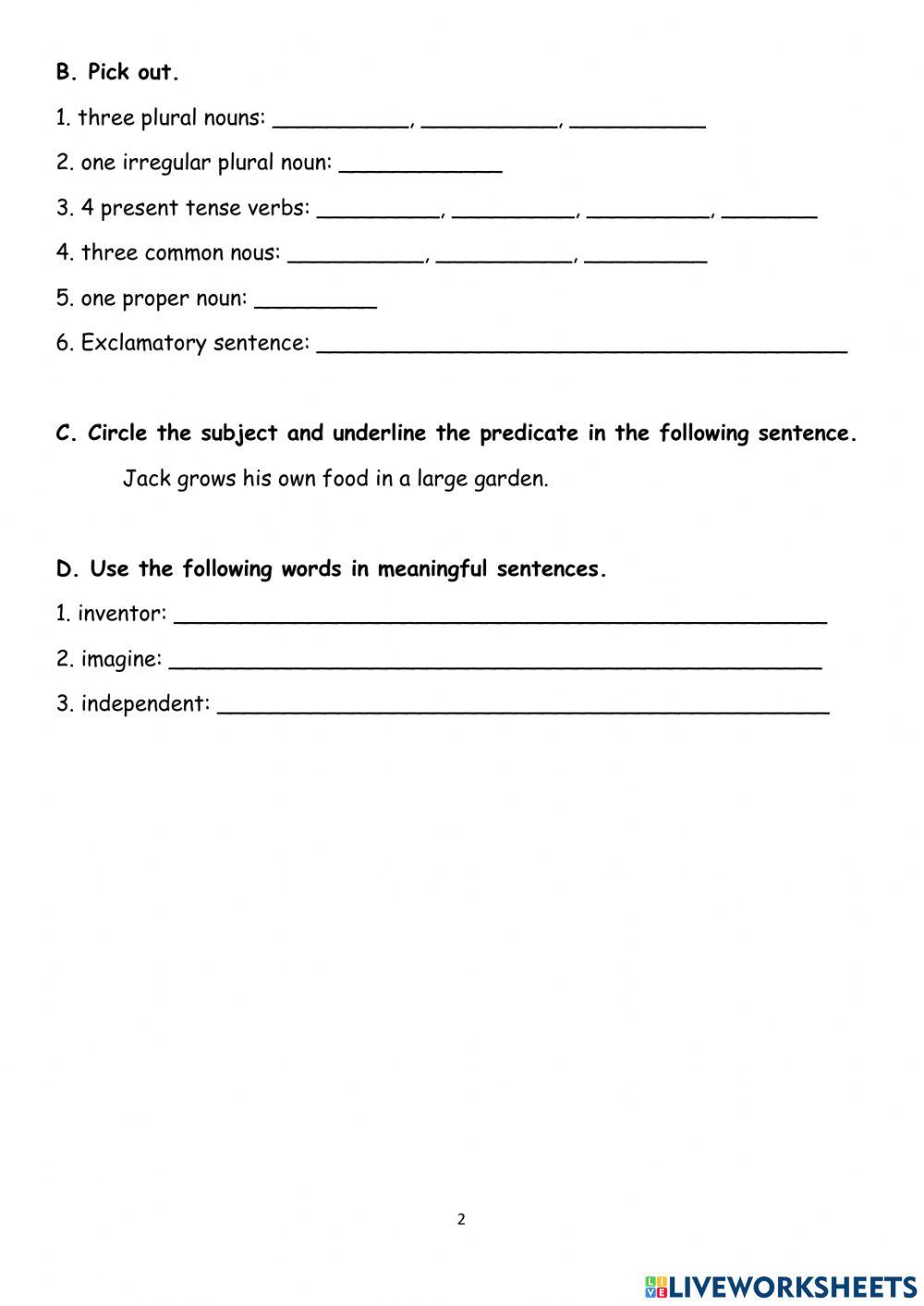 Reading Comprehension Worksheet