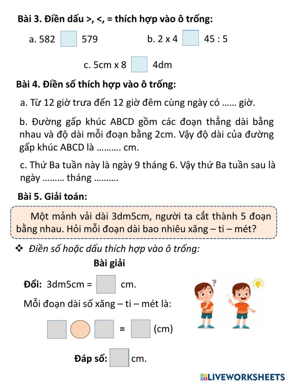 Phiếu Toán tuần 27