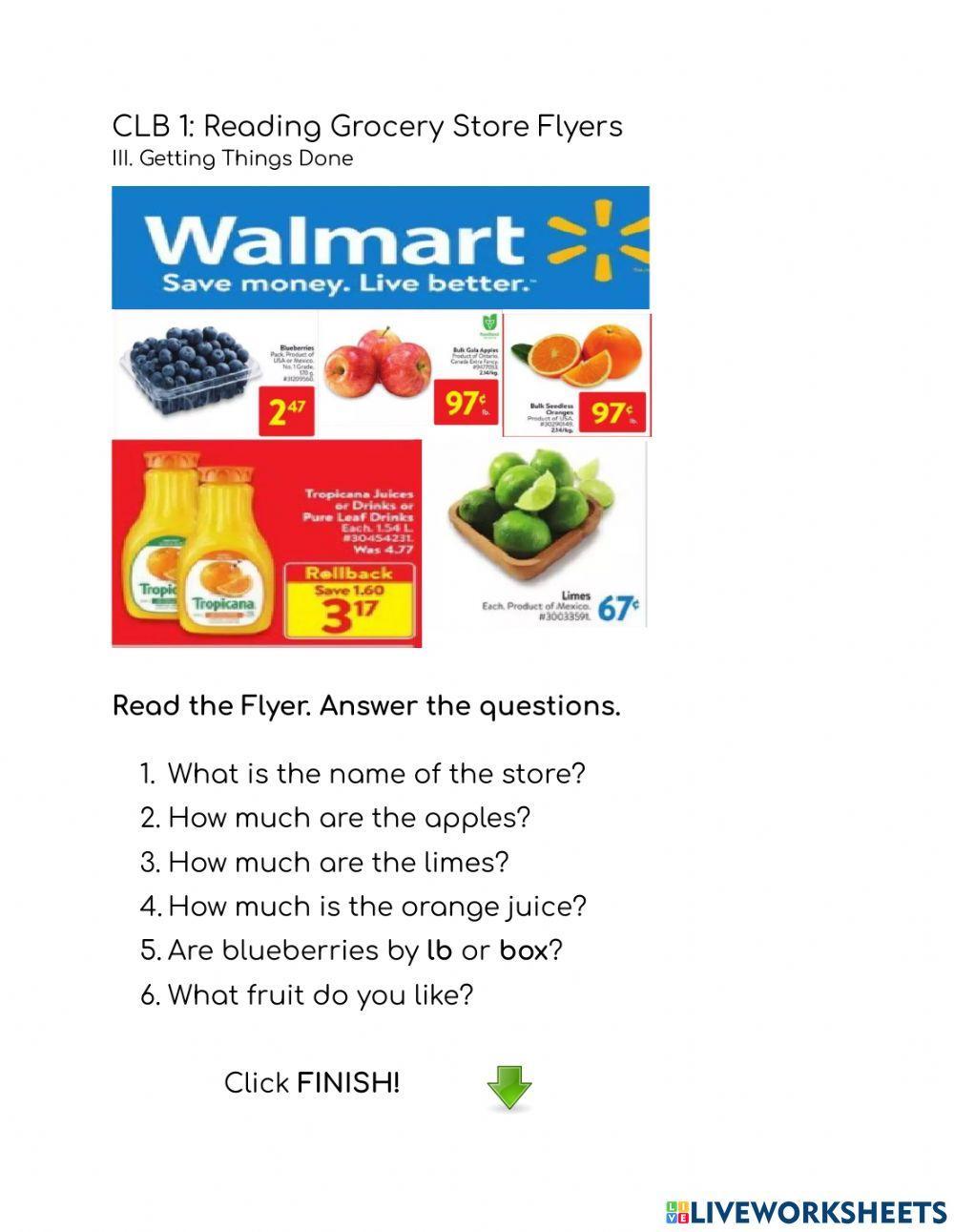 CLB 1: Reading Grocery Store FRUIT