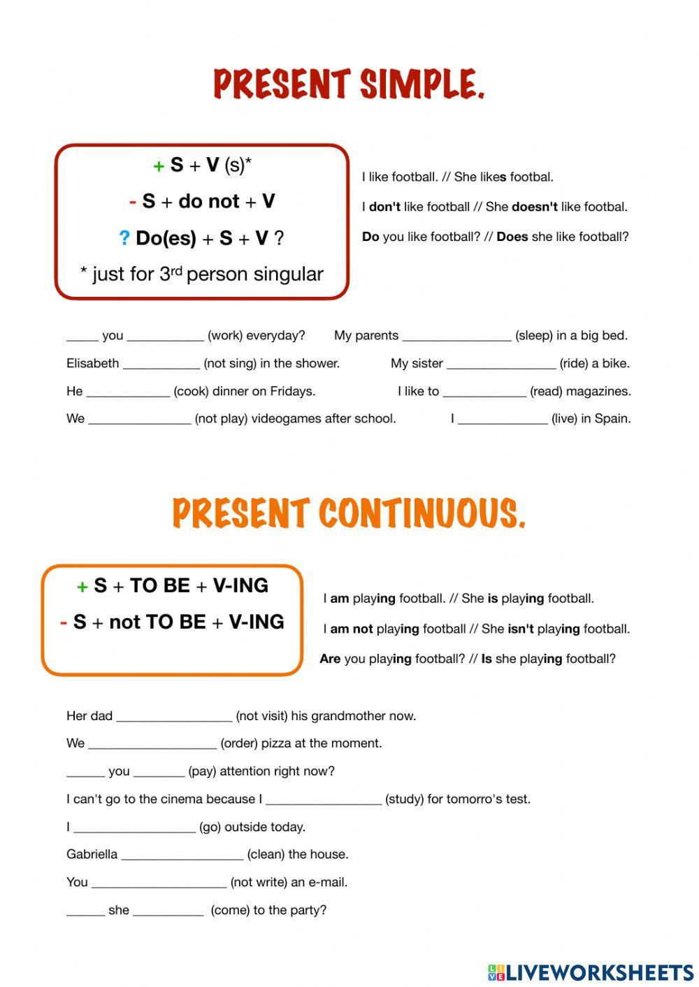 Present Simple vs continuous - Past simple vs continuous
