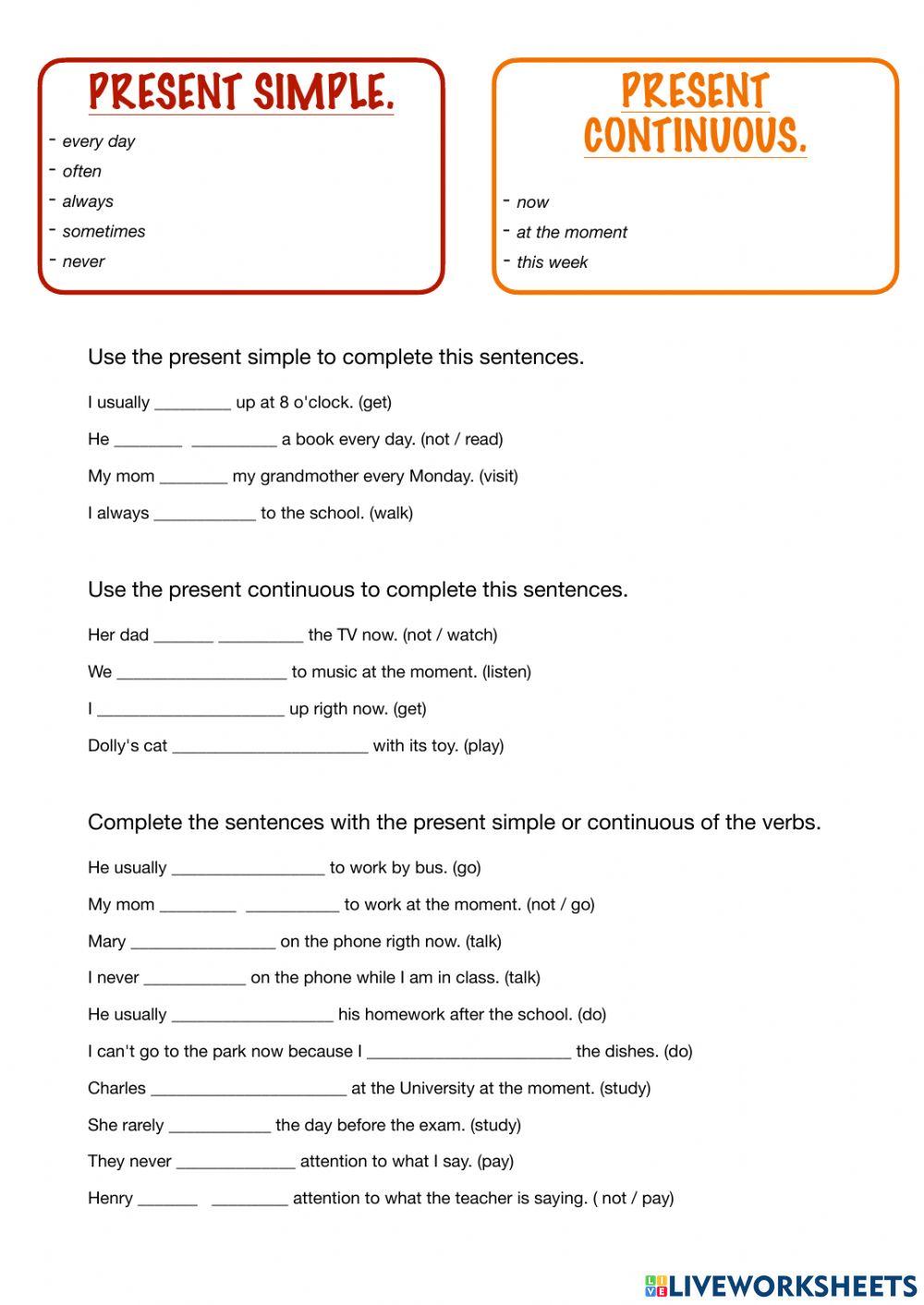 Present Simple vs continuous - Past simple vs continuous