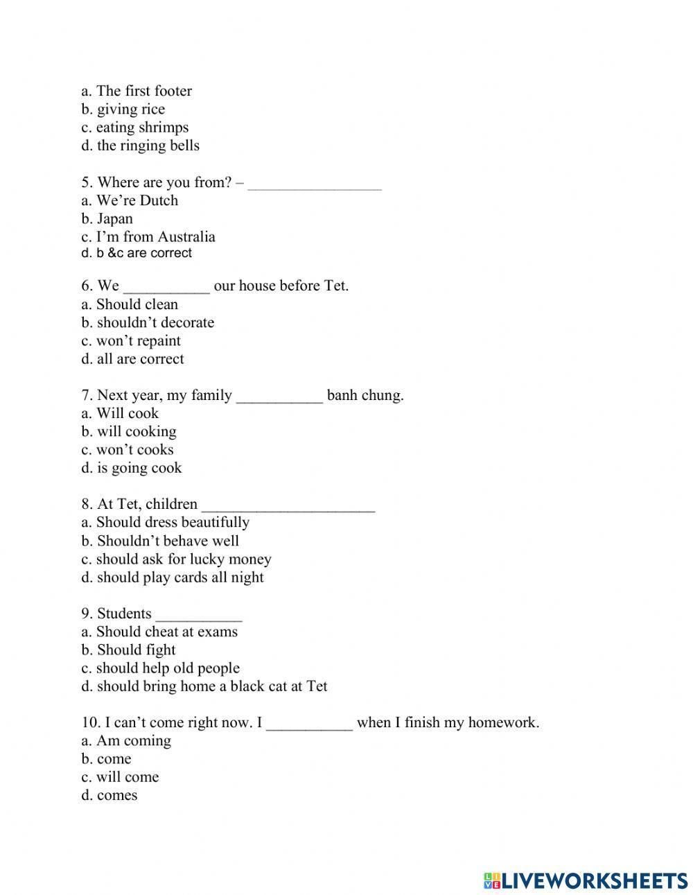 Unit 6 Our Tet holiday