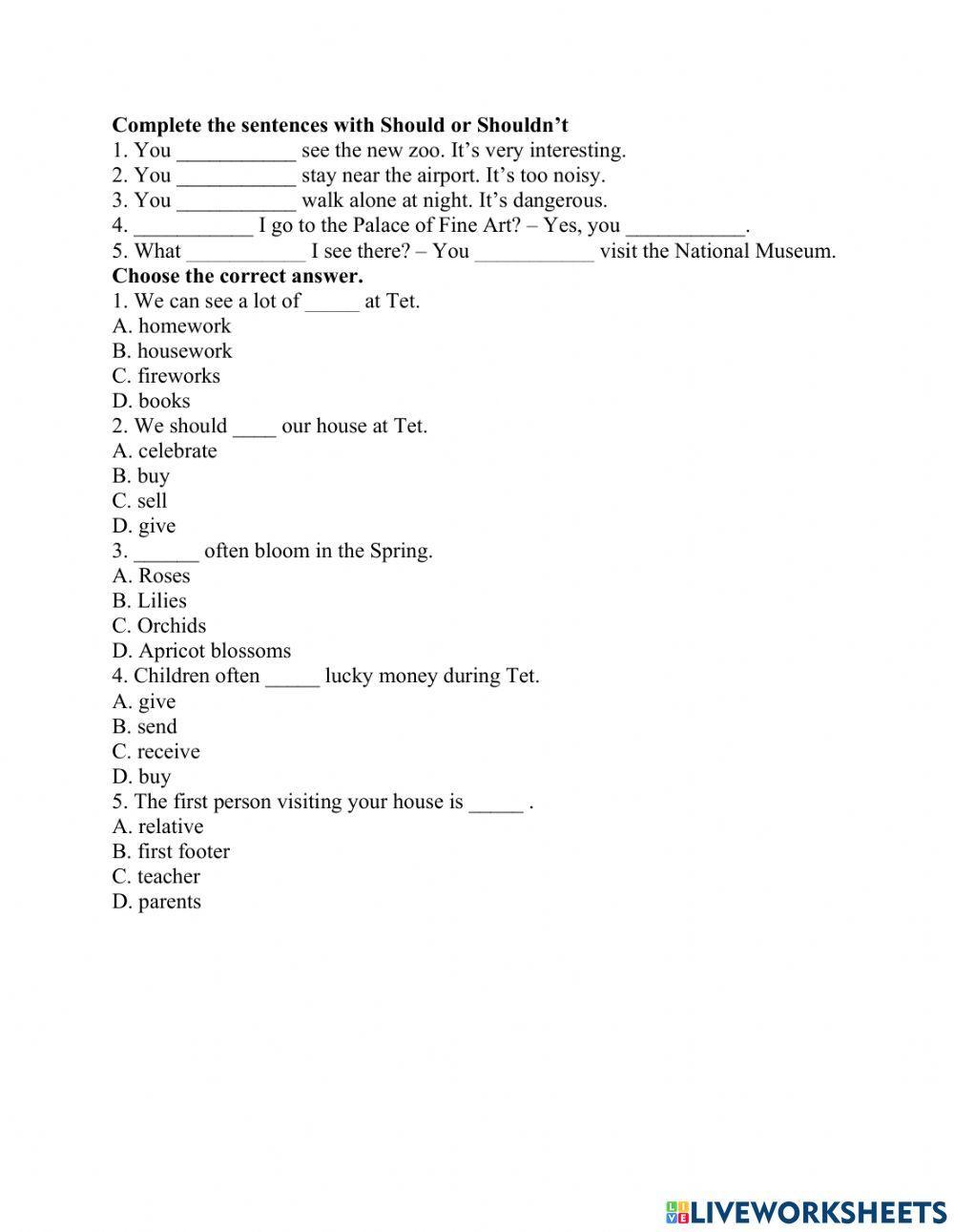 Unit 6 Our Tet holiday