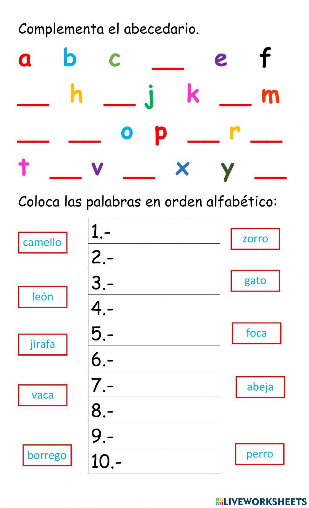 Orden alfabetico activity for PRIMARIA Live Worksheets Orden alfabetico activity for PRIMARIA Live Worksheets