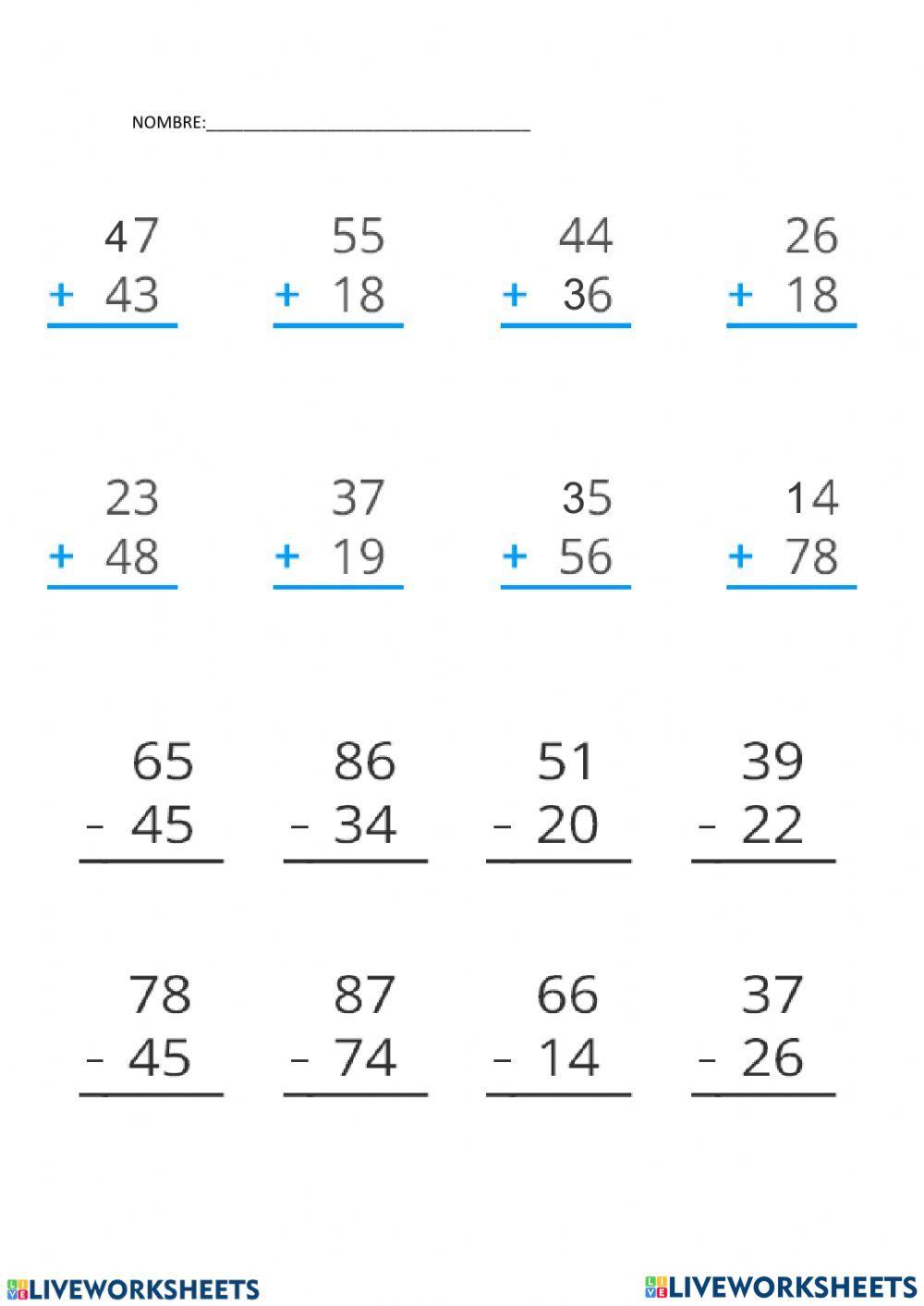 Sumas y restas primero de primaria