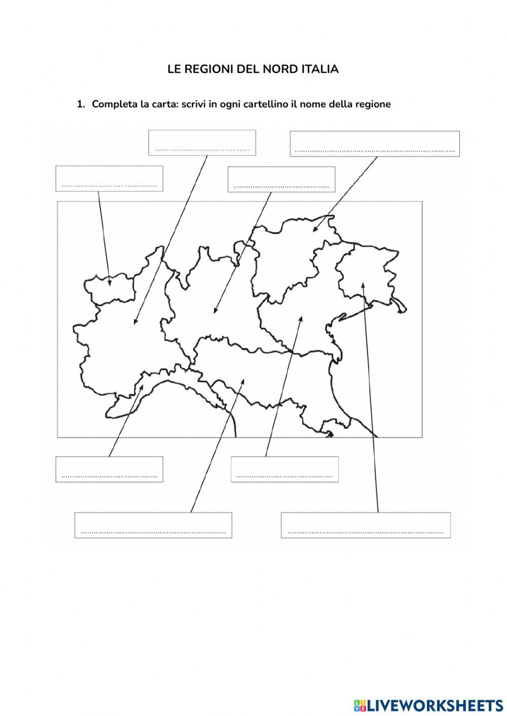 Regioni nord Italia worksheet | Live Worksheets