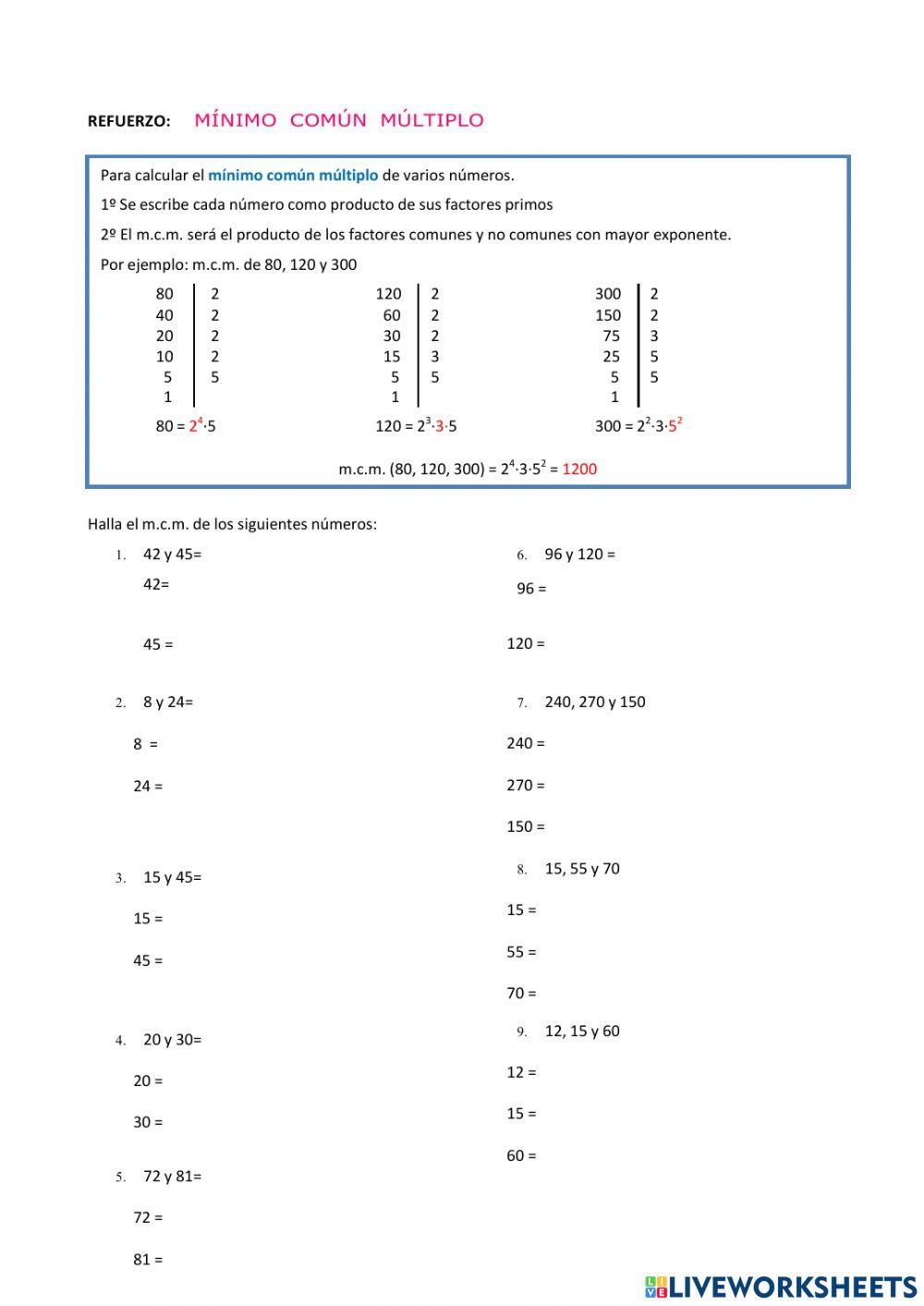 Mínimo común múltiplo