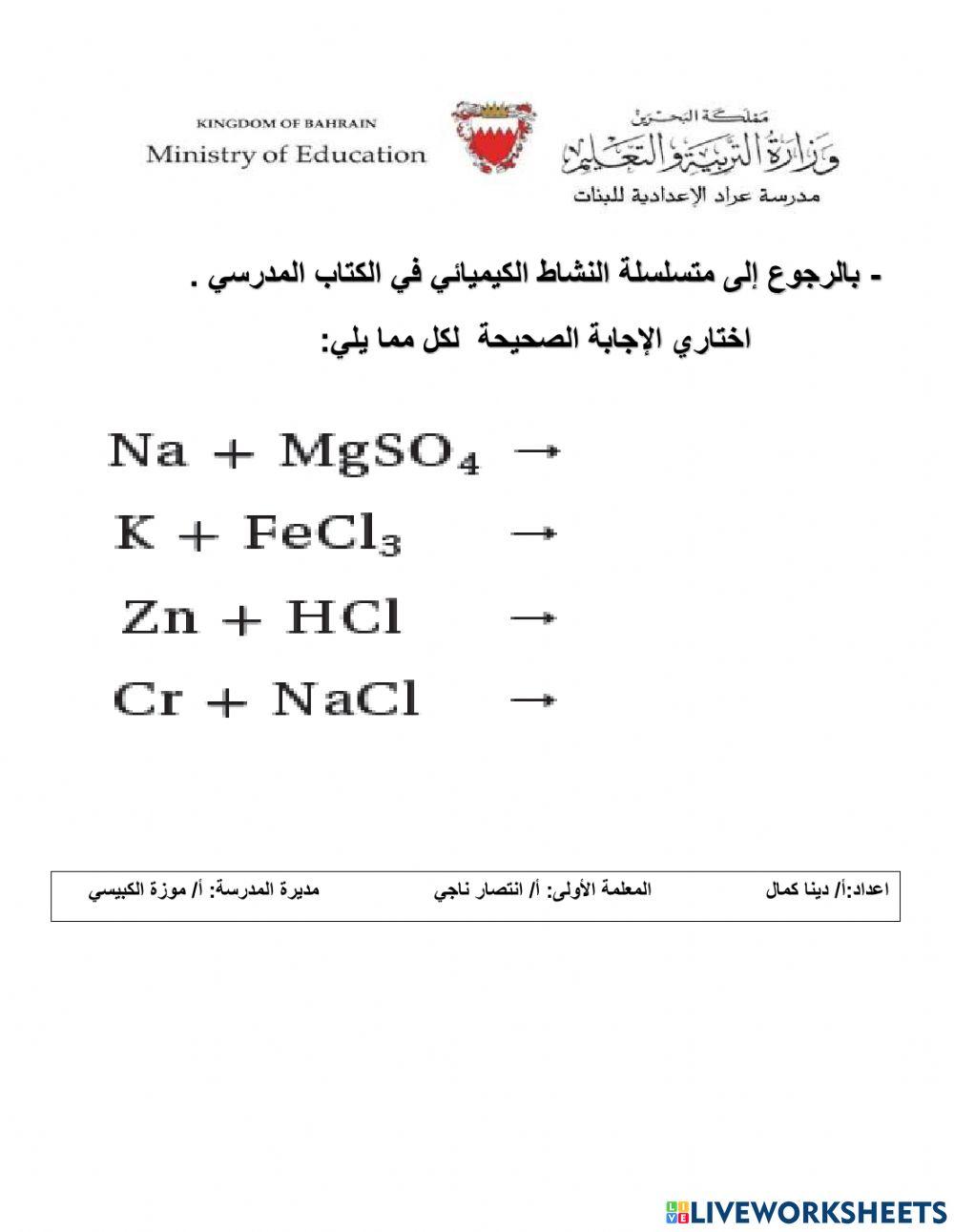 النشاط الكيميائي للعناصر