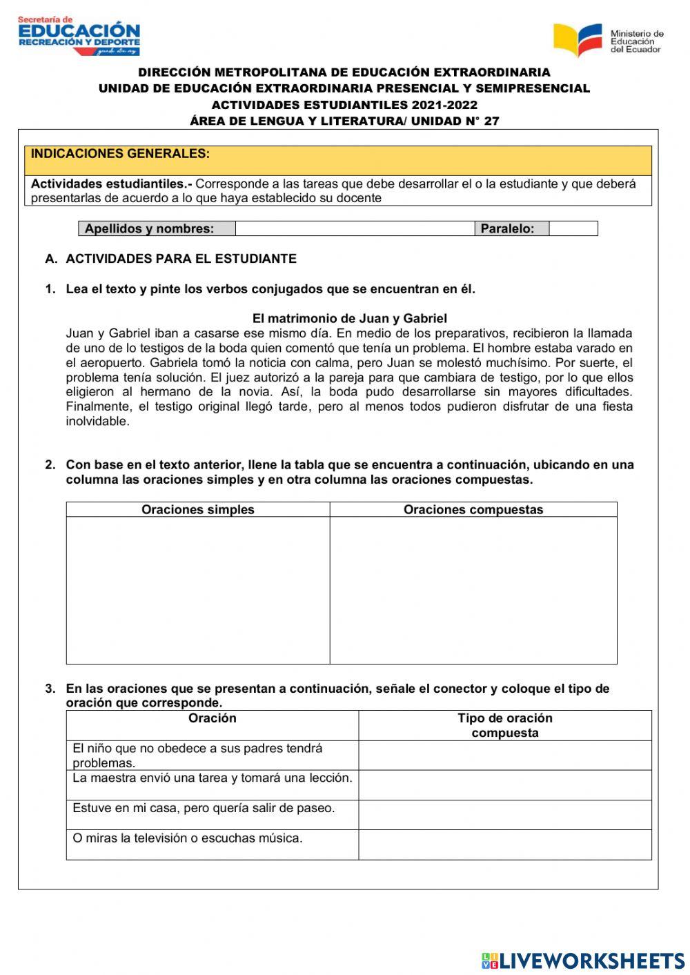 Oraciones simples y compuestas