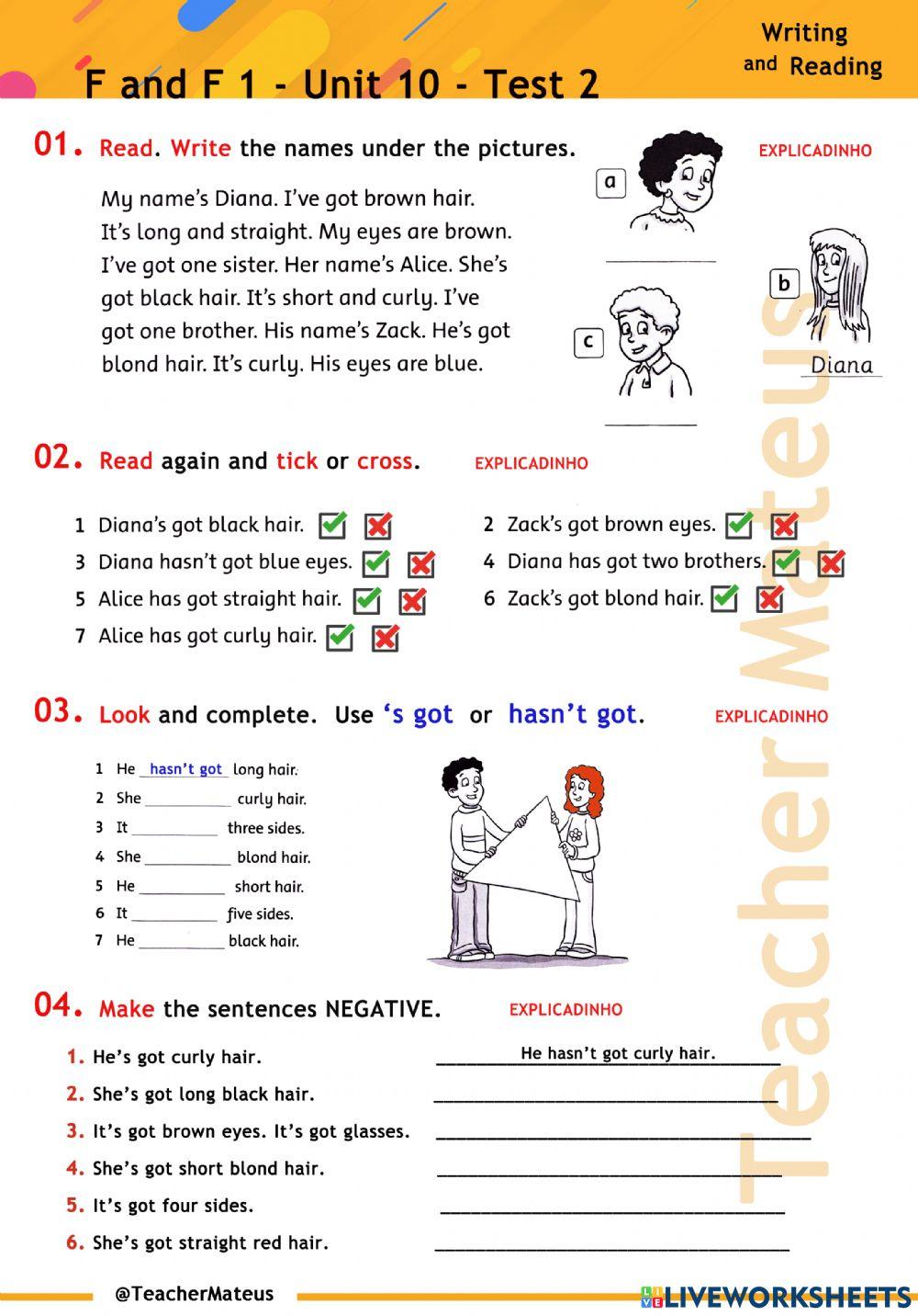 FF 1 - Unit 10 - TEST 2 - Reading and Writing