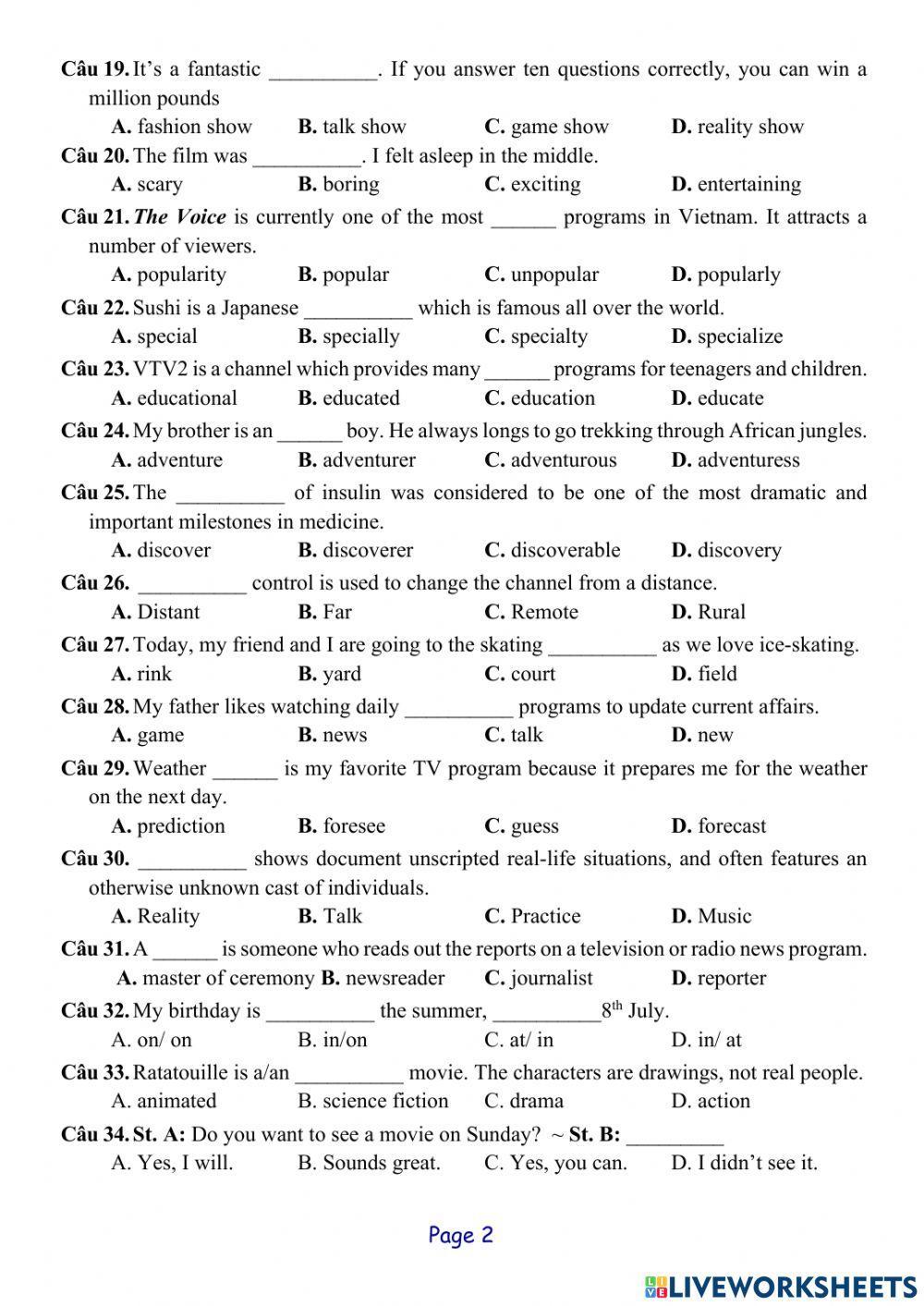 Tieng Anh lop 6 SW - 2nd Mid-Term test 02